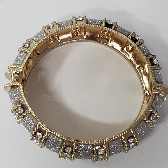 Hinge / Clamper Bracelet Gold with Silver Shimmer and Crystals New - Picture 4 of 6